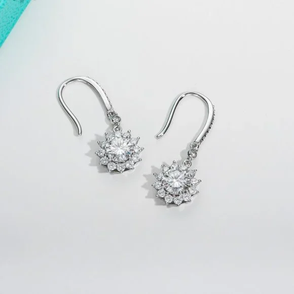 Certified 2ct. t.w. Moissanite Diamond Sunflower Drop Earrings NEW - Picture 8 of 11